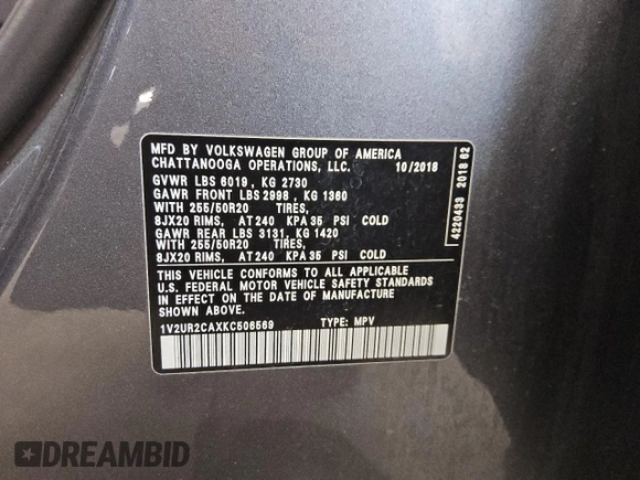 2019 Volkswagen Atlas SE with VIN 1V2UR2CAXKC506569, listed as a Copart auction lot 60248025 with 83,689 mi miles and Clean title. Bid and sale history available at DreamBid. Image 13.
