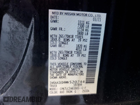 2021 Nissan Titan Pro-4X с VIN 1N6AA1ED4MN520744, выставлен на аукционе Copart как лот 49337295 с пробегом 41 607 миль миль и Списание • Salvage title. История ставок и продаж доступна на DreamBid. Изображение 13.