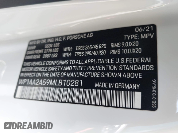 2021 Porsche Macan z VIN WP1AA2A59MLB10281, wystawiony jako IAAI lot #42219768 z przebiegiem 62 975 mil mil oraz . Historia ofert i sprzedaży dostępna na DreamBid. Obrazek 9.