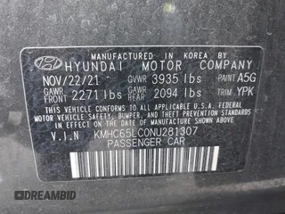 2022 Hyundai Ioniq Blue with VIN KMHC65LC0NU281307, listed as a IAAI auction lot 41862146 with 61,061 mi miles and . Bid and sale history available at DreamBid. Image 9.