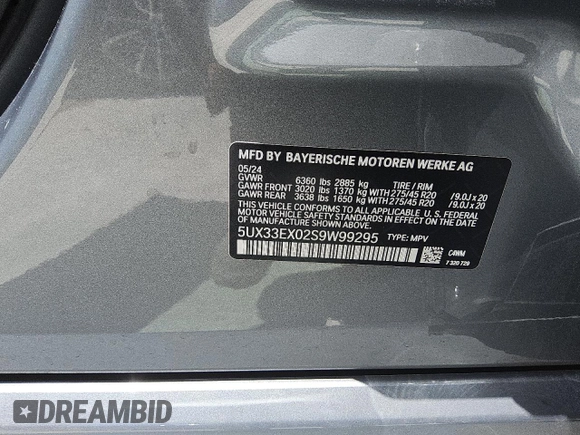2025 BMW X6 xDrive40i z VIN 5UX33EX02S9W99295, wystawiony jako Copart lot #56997185 z przebiegiem 31 308 mil mil oraz Czysty tytuł • Clean title. Historia ofert i sprzedaży dostępna na DreamBid. Obrazek 12.