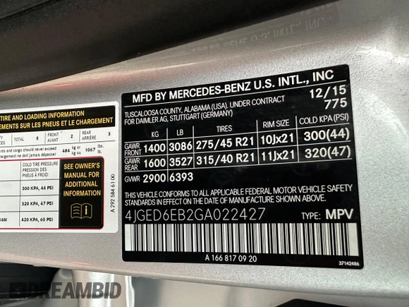 2016 Mercedes-Benz GLE 450 AMG with VIN 4JGED6EB2GA022427, listed as a Copart auction lot 61407295 with 221,851 mi miles and Clean title. Bid and sale history available at DreamBid. Image 10.