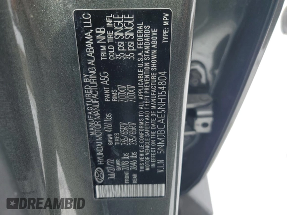 2022 Hyundai Tucson SEL z VIN 5NMJBCAE5NH154804, wystawiony jako Copart lot #44774885 z przebiegiem 61 052 mil mil oraz Szkoda całkowita • Salvage title. Historia ofert i sprzedaży dostępna na DreamBid. Obrazek 13.