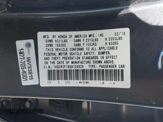2016 Honda Accord Sedan EX with VIN 1HGCR2F76GA128929, listed as a IAAI auction lot 41882072 with 86,480 mi miles. Bid and sale history available at carsss.com. Image 9.