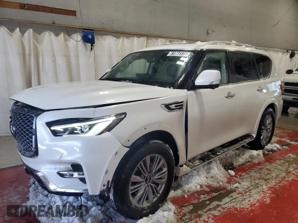 2024 Infiniti QX80 LUXE with VIN JN8AZ2AE4R9328082, listed as a Copart auction lot 41964375 with 27,999 mi miles and Salvage Title. Bid and sale history available at carsss.com. Image 1.