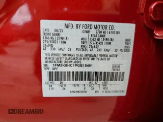 2023 Ford Explorer Platinum with VIN 1FM5K8HC1PGB15491, listed as a Copart auction lot 73356724 with 3,374 mi miles and Salvage title. Bid and sale history available at DreamBid. Image 13.
