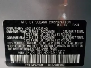 2025 Subaru Forester Premium with VIN JF2SLDBC9SH493567, listed as a Copart auction lot 47954965 with 1,539 mi miles and Salvage Title. Bid and sale history available at carsss.com. Image 13.