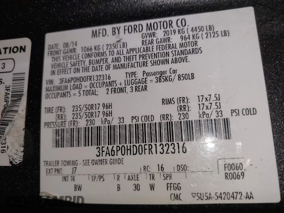 2015 Ford Fusion SE z VIN 3FA6P0HD0FR132316, wystawiony jako IAAI lot #41770636 z przebiegiem 185 681 mil mil oraz . Historia ofert i sprzedaży dostępna na DreamBid. Obrazek 9.