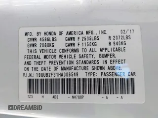 2017 Acura TLX V6 with VIN 19UUB2F31HA006549, listed as a IAAI auction lot 41689090 with 105,069 mi miles. Bid and sale history available at carsss.com. Image 9.