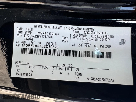2020 Ford F-350 XL with VIN 1FDRF3A67LED30523, listed as a Copart auction lot 50744025 with 23,926 mi miles and Non repairable. Bid and sale history available at DreamBid. Image 15.