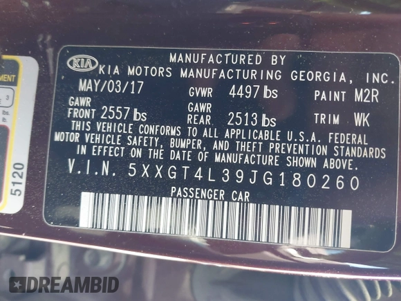 2018 Kia Optima LX z VIN 5XXGT4L39JG180260, wystawiony jako IAAI lot #42081495 z przebiegiem 173 200 mil mil oraz . Historia ofert i sprzedaży dostępna na DreamBid. Obrazek 9.