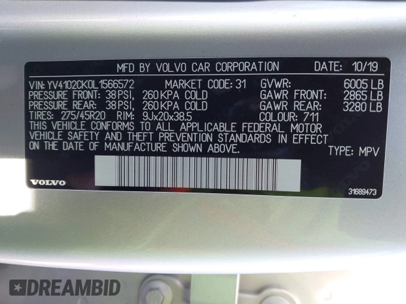 2020 Volvo XC90 Momentum z VIN YV4102CK0L1566572, wystawiony jako IAAI lot #41197199 z przebiegiem 92 671 mil mil oraz . Historia ofert i sprzedaży dostępna na DreamBid. Obrazek 9.
