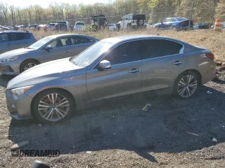 2019 Infiniti Q50 3.0t LUXE with VIN JN1EV7ARXKM590557, listed as a Copart auction lot 41850245 with 57,596 mi miles and Salvage Title. Bid and sale history available at carsss.com. Image 1.
