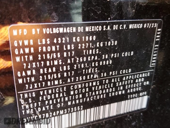 2023 Volkswagen Taos S z VIN 3VVCX7B24PM373552, wystawiony jako Copart lot #49386635 z przebiegiem 10 606 mil mil oraz Szkoda całkowita • Salvage title. Historia ofert i sprzedaży dostępna na DreamBid. Obrazek 13.