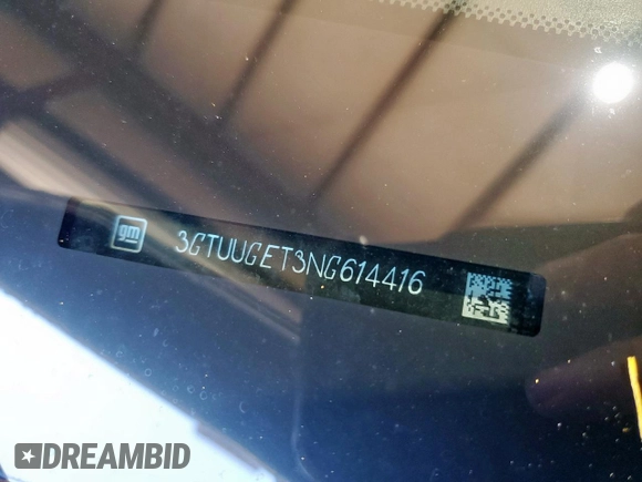 2022 GMC Sierra 1500 with VIN 3GTUUGET3NG614416, listed as a Copart auction lot 57990075 with 58,154 mi miles and Salvage title. Bid and sale history available at DreamBid. Image 12.