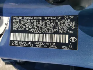 2007 Toyota Prius z VIN JTDKB20U377642098, wystawiony jako Copart lot #56205795 z przebiegiem Nie podano mil oraz Czysty tytuł • Clean title. Historia ofert i sprzedaży dostępna na DreamBid. Obrazek 13.