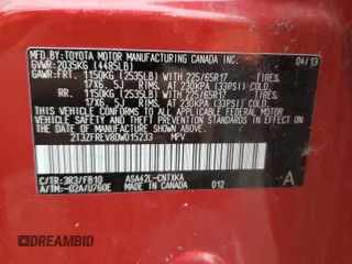 2013 Toyota RAV4 LE with VIN 2T3ZFREV8DW015233, listed as a Copart auction lot 49684555 with 115,934 mi miles and Salvage Title. Bid and sale history available at carsss.com. Image 12.