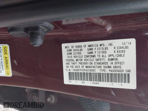 2015 Acura TLX Technology with VIN 19UUB1F52FA009890, listed as a IAAI auction lot 42173020 with 110,111 mi miles and . Bid and sale history available at DreamBid. Image 9.