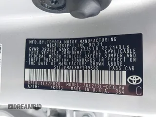 2021 Toyota Corolla LE with VIN 5YFEPMAE8MP219500, listed as a IAAI auction lot 41918596 with 105,576 mi miles and . Bid and sale history available at DreamBid. Image 9.