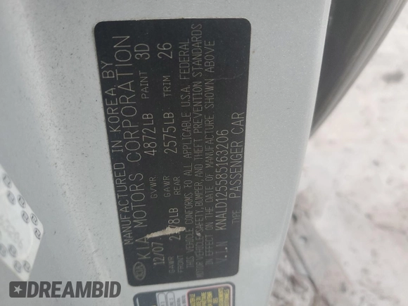 2008 Kia Amanti with VIN KNALD125585163206, listed as a Copart auction lot 44403645 with 136,267 mi miles and Salvage Title. Bid and sale history available at carsss.com. Image 12.