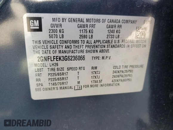 2016 Chevrolet Equinox LT z VIN 2GNFLFEK3G6236066, wystawiony jako Copart lot #58181045 z przebiegiem 107 370 mil mil oraz Szkoda całkowita • Salvage title. Historia ofert i sprzedaży dostępna na DreamBid. Obrazek 13.