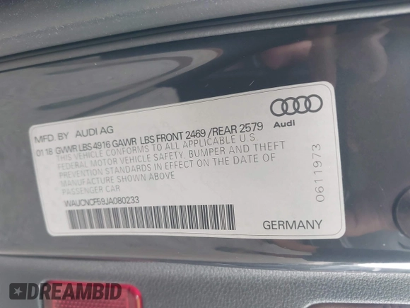 2018 Audi A5 Sportback Prestige z VIN WAUCNCF59JA080233, wystawiony jako IAAI lot #41717290 z przebiegiem 154 361 mil mil oraz . Historia ofert i sprzedaży dostępna na DreamBid. Obrazek 9.