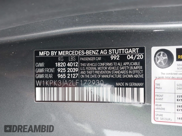 2020 Mercedes-Benz SLC 300 с VIN W1KPK3JA2LF172930, выставлен на аукционе IAAI как лот 42141258 с пробегом 13 081 миль миль и . История ставок и продаж доступна на DreamBid. Изображение 9.