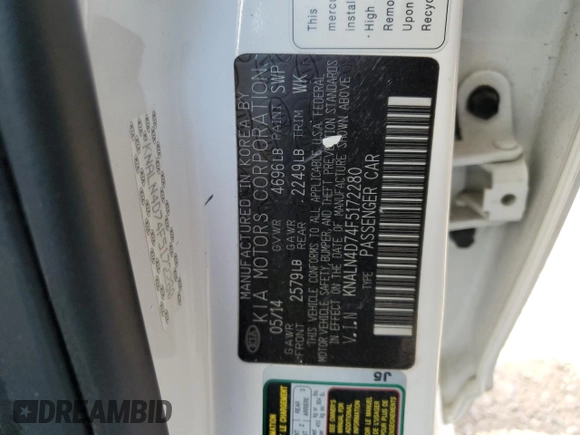 2015 Kia Cadenza Premium with VIN KNALN4D74F5172280, listed as a Copart auction lot 69117414 with 0 mi miles and Salvage Title. Bid and sale history available at carsss.com. Image 13.