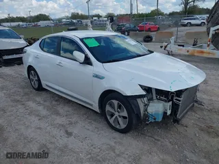 2014 Kia Optima Hybrid LX with VIN KNAGM4AD5E5075375, listed as a IAAI auction lot 41673064 with 108,313 mi miles. Bid and sale history available at carsss.com. Image 1.