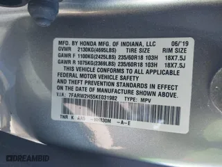 2019 Honda CR-V EX with VIN 7FARW2H55KE031982, listed as a IAAI auction lot 41465242 with 46,411 mi miles. Bid and sale history available at carsss.com. Image 9.