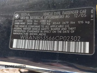 2006 BMW 5 Series 550i with VIN WBANB53566CP02302, listed as a IAAI auction lot 41238940 with 117,939 mi miles and . Bid and sale history available at DreamBid. Image 9.