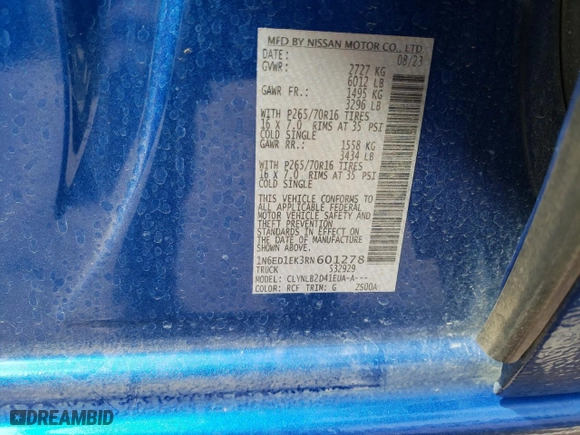 2024 Nissan Frontier PRO-4X with VIN 1N6ED1EK3RN601278, listed as a Copart auction lot 49314275 with 18,329 mi miles and Salvage Title. Bid and sale history available at carsss.com. Image 12.