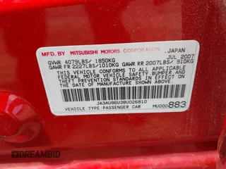 2008 Mitsubishi Lancer GTS z VIN JA3AU86U38U026810, wystawiony jako IAAI lot #42311094 z przebiegiem 108 484 mil mil oraz . Historia ofert i sprzedaży dostępna na DreamBid. Obrazek 9.