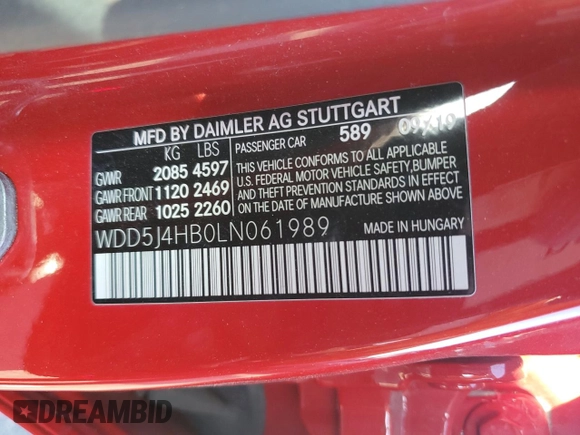 2020 Mercedes-Benz CLA 250 z VIN WDD5J4HB0LN061989, wystawiony jako Copart lot #76376134 z przebiegiem 75 375 mil mil oraz Nie do naprawy • Non repairable. Historia ofert i sprzedaży dostępna na DreamBid. Obrazek 13.