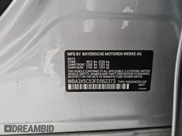 2015 BMW 3 Series 328i Gran Turismo xDrive with VIN WBA3X5C53FD562373, listed as a Copart auction lot 54012235 with 133,869 mi miles and Clean title. Bid and sale history available at DreamBid. Image 13.