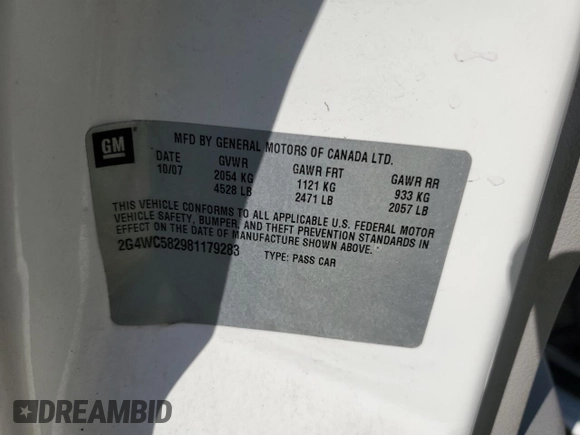2008 Buick LaCrosse CX with VIN 2G4WC582981179283, listed as a Copart auction lot 72847434 with 101,944 mi miles and Clean Title. Bid and sale history available at DreamBid. Image 12.