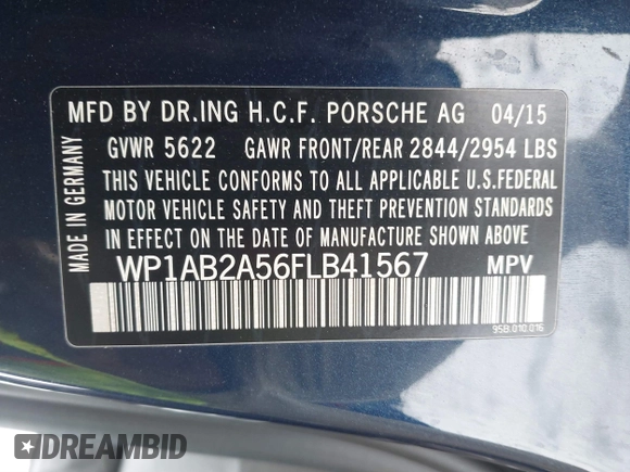 2015 Porsche Macan S with VIN WP1AB2A56FLB41567, listed as a IAAI auction lot 41539652 with 90,192 mi miles and . Bid and sale history available at DreamBid. Image 9.