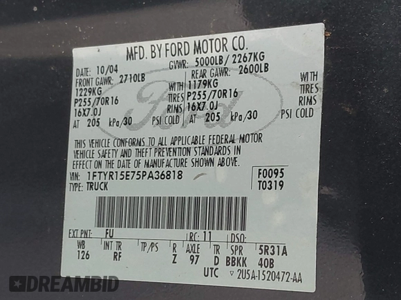 2005 Ford Ranger XL with VIN 1FTYR15E75PA36818, listed as a IAAI auction lot 42272221 with 172,471 mi miles and . Bid and sale history available at DreamBid. Image 9.