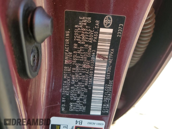 2008 Toyota Avalon XL with VIN 4T1BK36B18U300143, listed as a Copart auction lot 46428985 with 512,595 mi miles and Salvage Title. Bid and sale history available at DreamBid. Image 12.