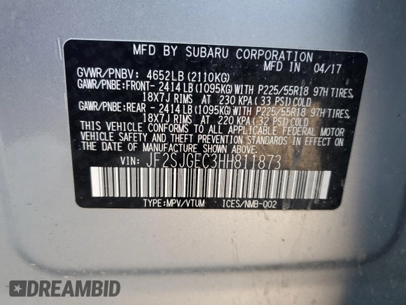 2017 Subaru Forester Premium with VIN JF2SJGEC3HH811873, listed as a Copart auction lot 42118355 with 114,849 mi miles and Salvage Title. Bid and sale history available at carsss.com. Image 12.