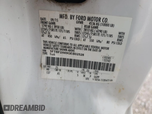 2016 Ford Super Duty F-250 SRW XL with VIN 1FTBF2A69GEB02528, listed as a Copart auction lot 81837344 with 196,604 mi miles and Salvage Title. Bid and sale history available at carsss.com. Image 12.