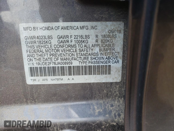 2018 Acura ILX Premium with VIN 19UDE2F78JA008959, listed as a Copart auction lot 61077195 with Not provided miles and Salvage title. Bid and sale history available at DreamBid. Image 12.