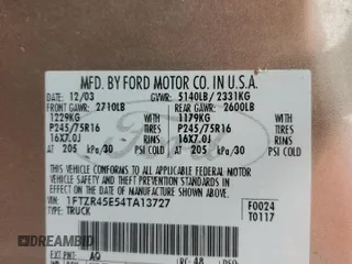 2004 Ford Ranger XL Fleet with VIN 1FTZR45E54TA13727, listed as a Copart auction lot 46517085 with 152,248 mi miles and Salvage Title. Bid and sale history available at DreamBid. Image 12.