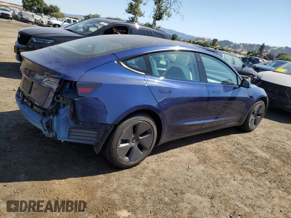 2022 Tesla Model 3 with VIN 5YJ3E1EA0NF361050, listed as a Copart auction lot 62446144 with 38,808 mi miles and Salvage Title. Bid and sale history available at carsss.com. Image 3.