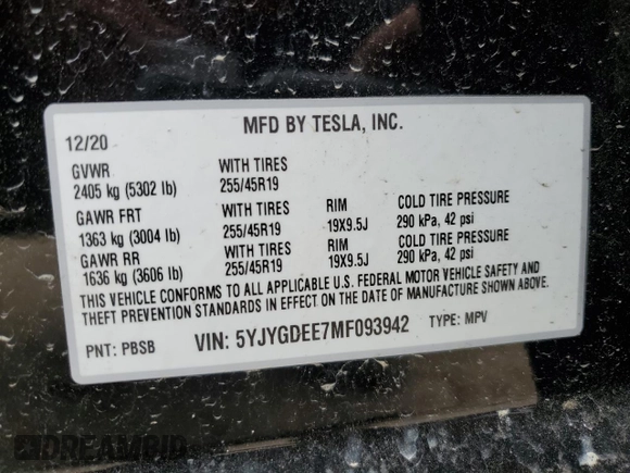 2021 Tesla Model Y Long Range z VIN 5YJYGDEE7MF093942, wystawiony jako Copart lot #54762425 z przebiegiem 20 492 mil mil oraz Szkoda całkowita • Salvage title. Historia ofert i sprzedaży dostępna na DreamBid. Obrazek 12.