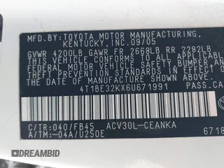 2006 Toyota Camry STD z VIN 4T1BE32KX6U671991, wystawiony jako IAAI lot #42348331 z przebiegiem 178 130 mil mil oraz . Historia ofert i sprzedaży dostępna na DreamBid. Obrazek 9.