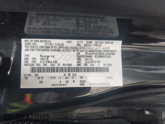 2013 Ford Focus SE with VIN 1FADP3F25DL209199, listed as a IAAI auction lot 42086573 with 136,999 mi miles. Bid and sale history available at carsss.com. Image 9.
