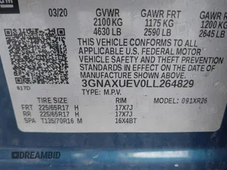 2020 Chevrolet Equinox LT with VIN 3GNAXUEV0LL264829, listed as a IAAI auction lot 42122941 with 95,395 mi miles and . Bid and sale history available at DreamBid. Image 9.