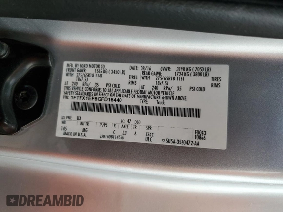 2016 Ford F-150 XLT with VIN 1FTFX1EF6GFD16440, listed as a Copart auction lot 49329365 with 122,704 mi miles and Salvage Title. Bid and sale history available at carsss.com. Image 14.