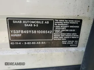 2008 Saab 9-3 z VIN YS3FB49Y581006542, wystawiony jako Copart lot #48249905 z przebiegiem 161 618 mil mil oraz Szkoda całkowita • Salvage title. Historia ofert i sprzedaży dostępna na DreamBid. Obrazek 12.